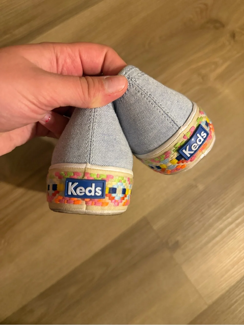 Keds Light Gray Canvas Low-Top Sneaker with Neon Yellow Accent